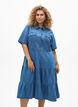 Midi denim jurk met knopen en korte mouwen, Blauw, Model image number 0