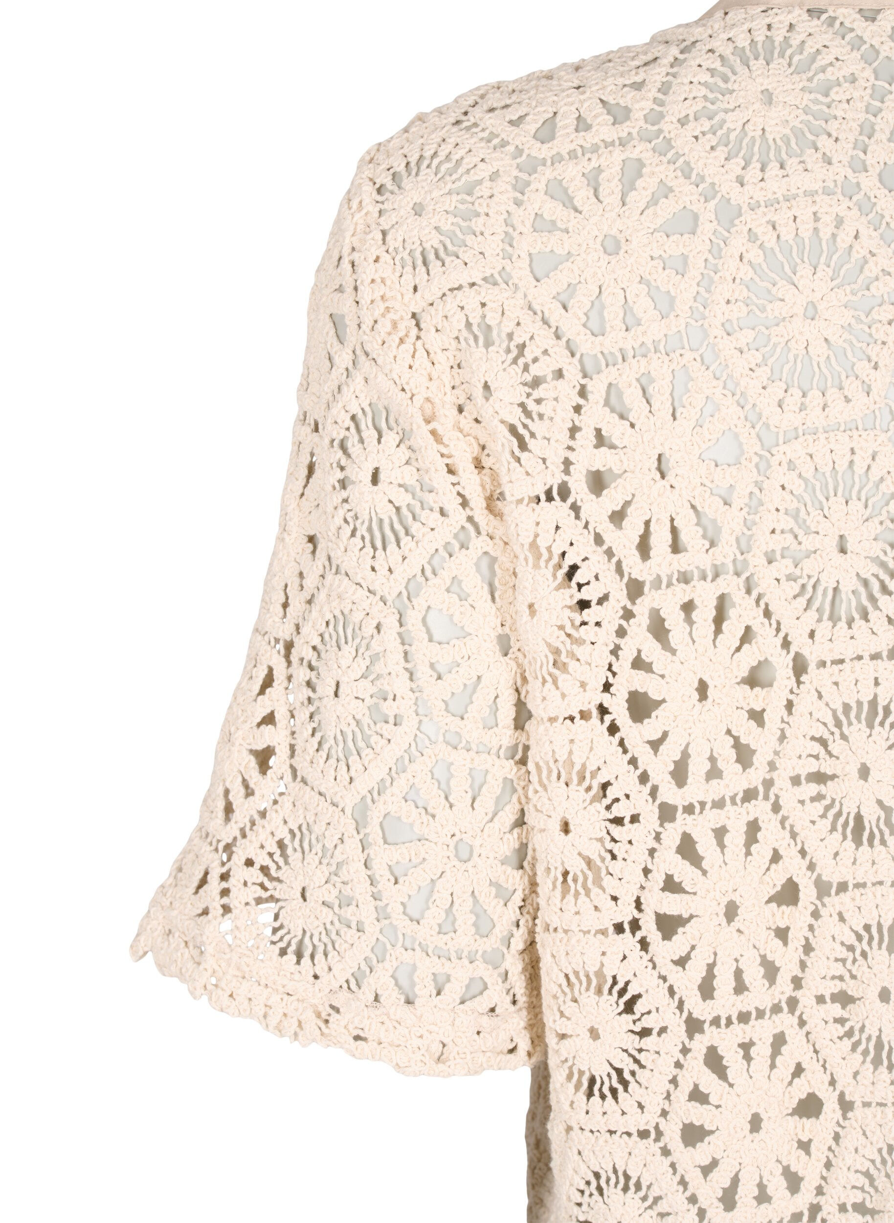 Zizzi Cardigan met korte mouwen en haakwerk, Beige, Packshot image number 3