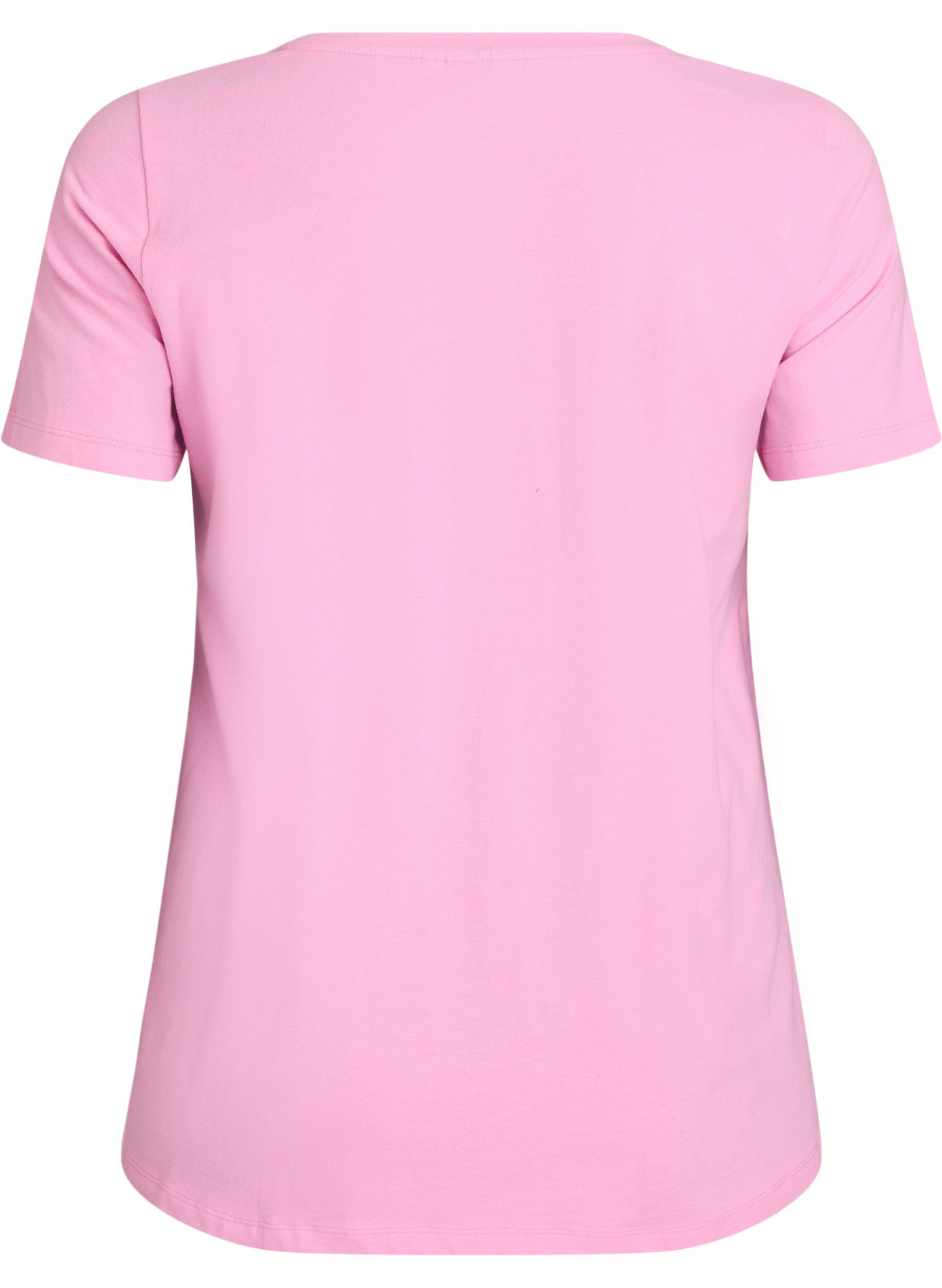 Zizzi Effen basic katoenen T-shirt, Roze, Packshot image number 1