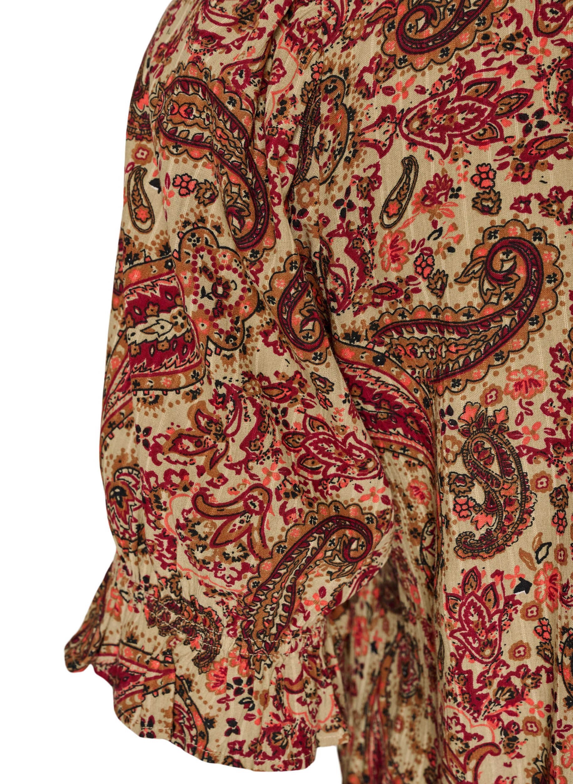 ZizziViscose blouse met paisleymotief en een vierkante halslijn, Bruin, Packshot image number 3