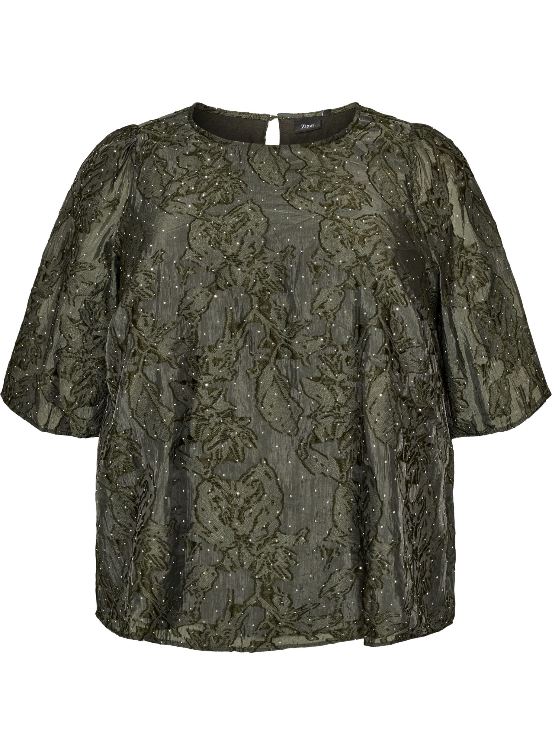 Jacquard blouse met sprankelende details en pofmouwen