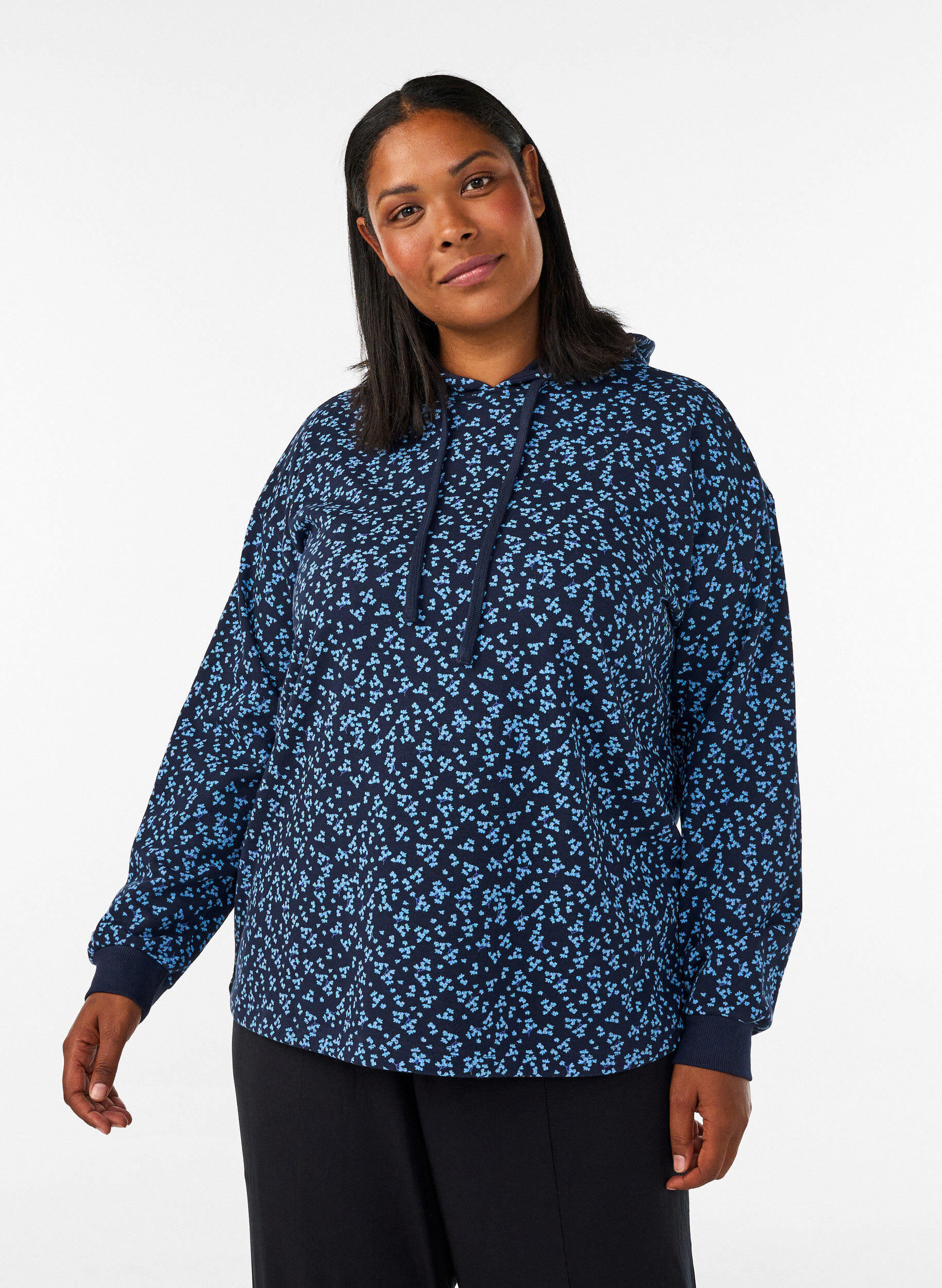 ZizziHoodie met all-overprint, Blauw, Model image number 0
