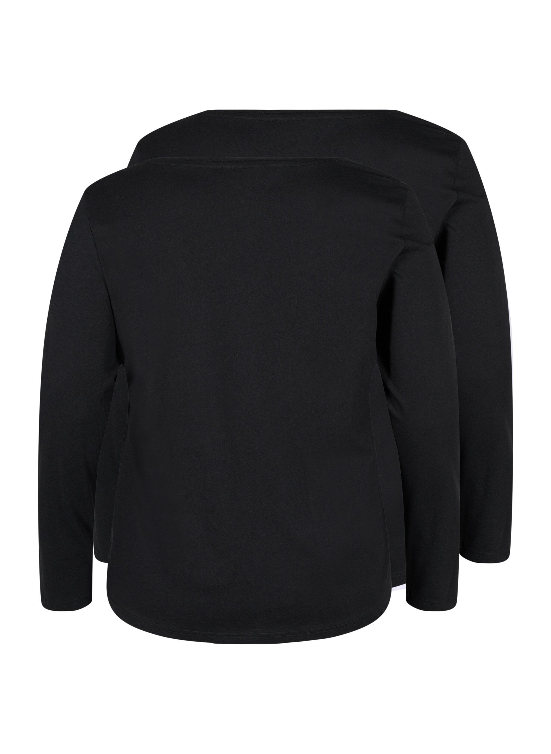 Zizzi Set van 2 basic tops in katoen , Black/Black, Packshot image number 1