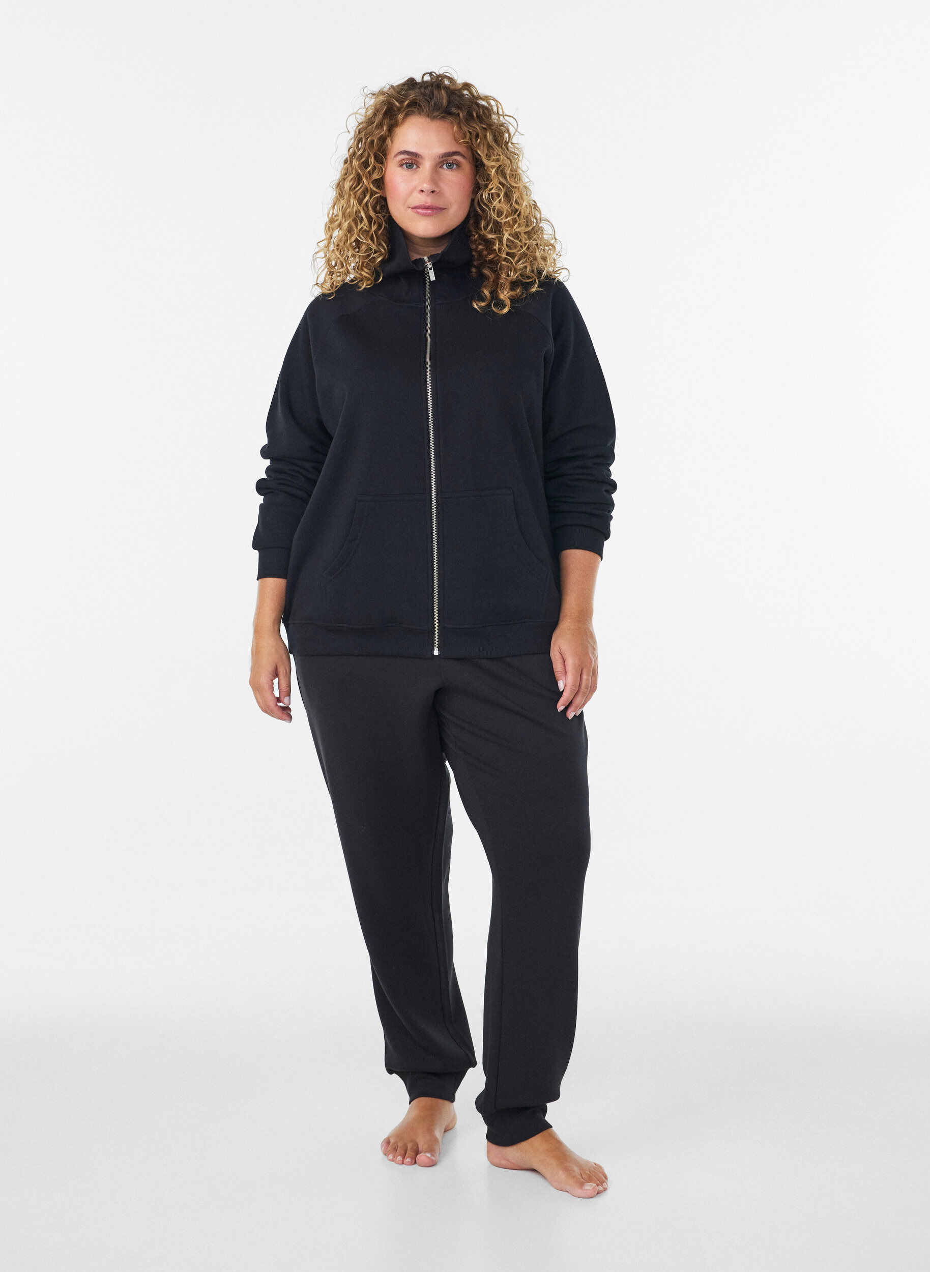 ZizziSweatvest met hoge kraag en rits, Zwart, Model image number 1