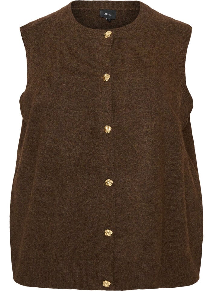 Gebreide vest met decoratieve knopen, Bruin, Packshot image number 0