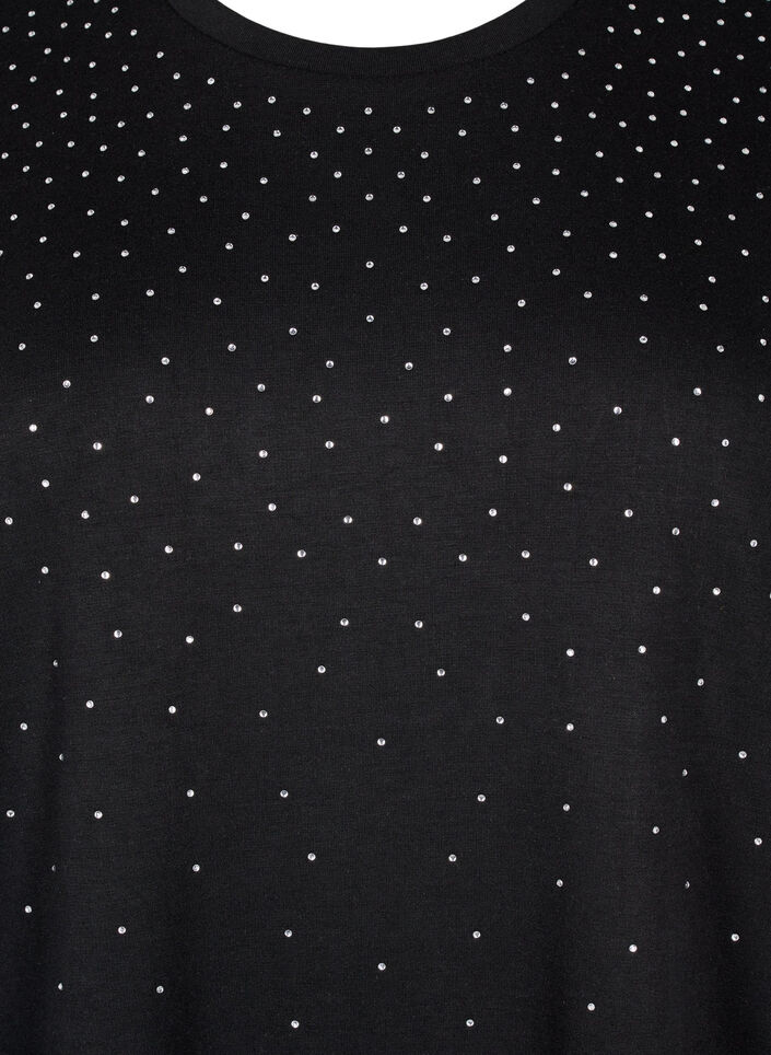 T-shirt met strass-steentjes en ronde hals, Zwart, Packshot image number 2