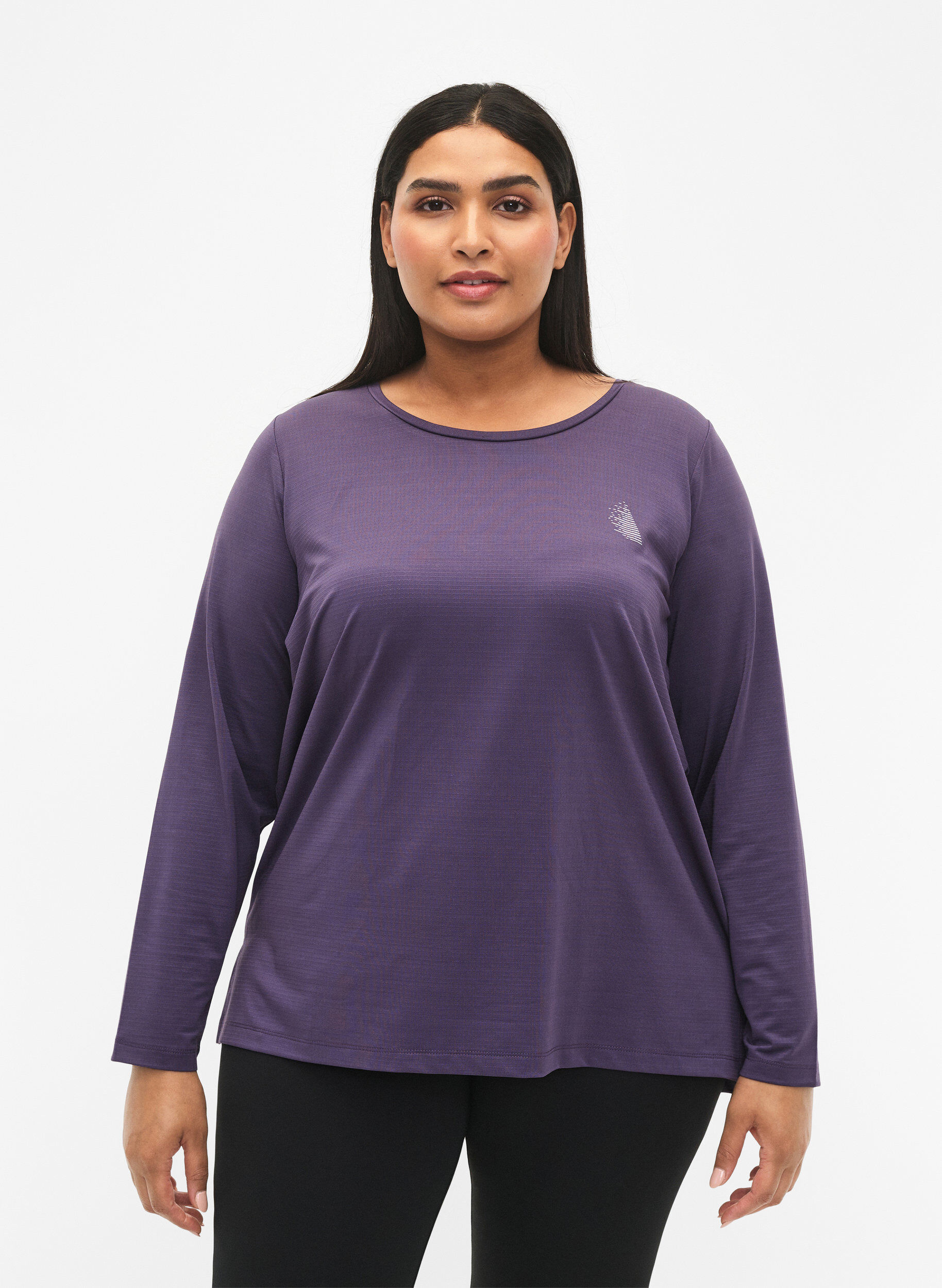 Zizzi Sportblouse met structuur en lange mouwen, Purple Plumeria, Model image number 0