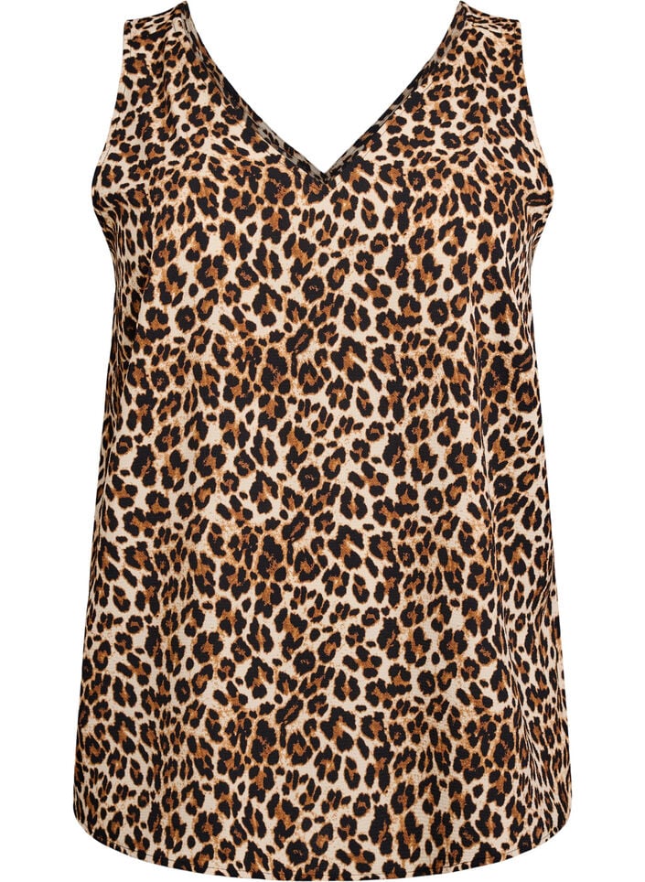 Top met print en V-hals, Groen, Packshot image number 0
