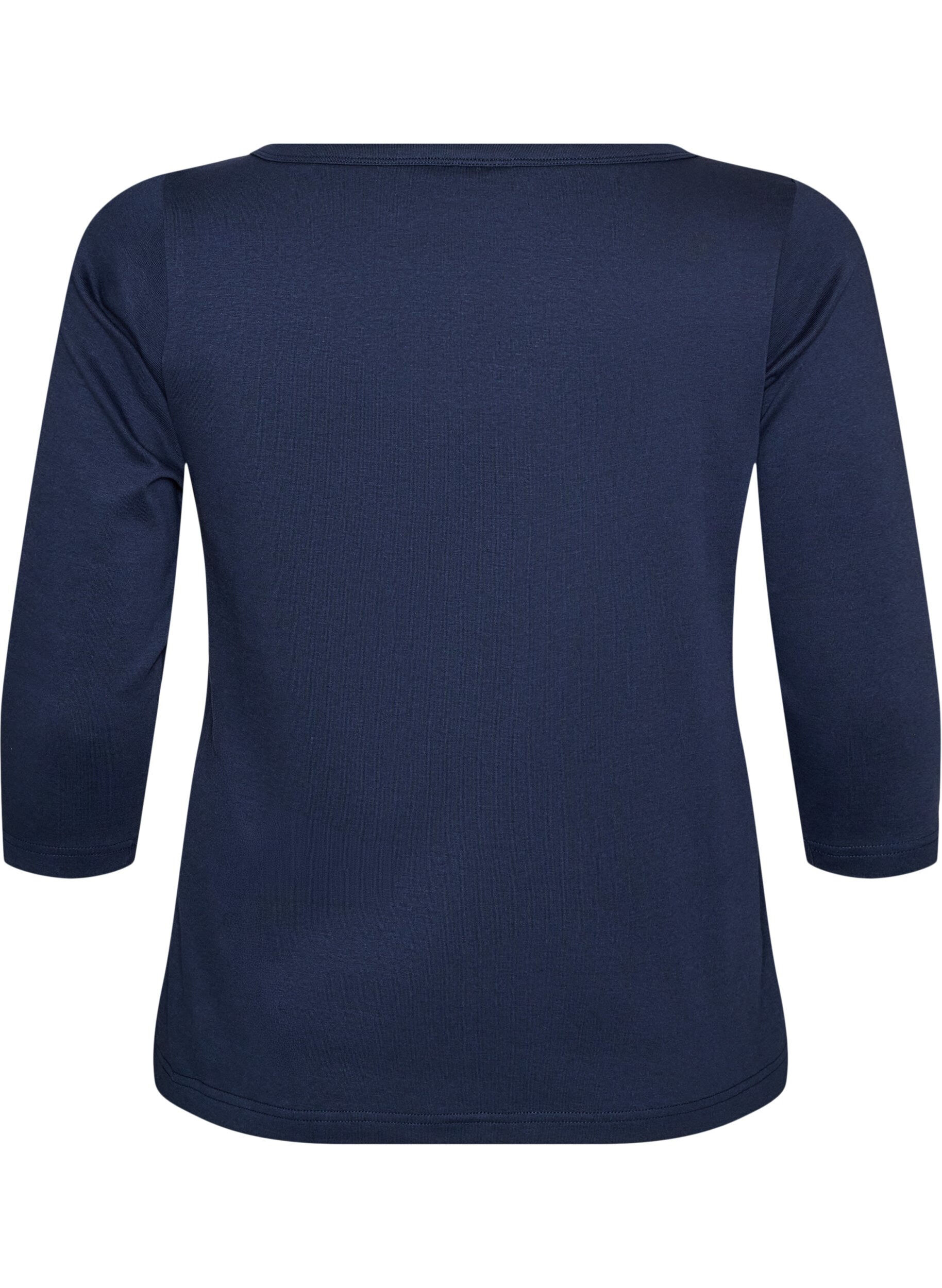 ZizziBasic T-shirt met boothals en 3/4-mouwen, Blauw, Packshot image number 1