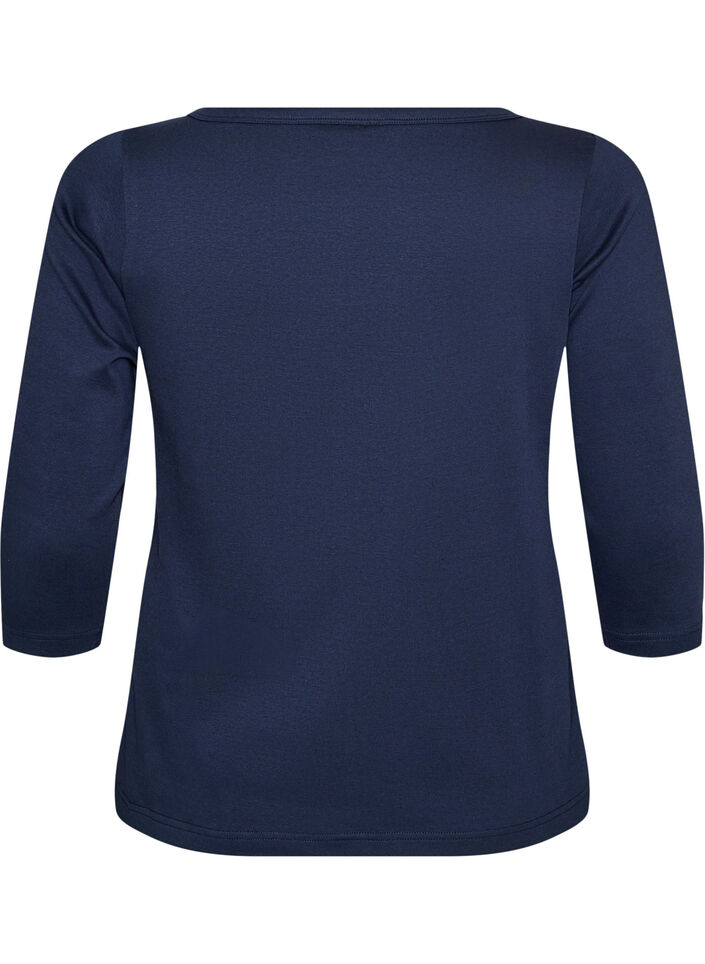 Basic T-shirt met boothals en 3/4-mouwen, Blauw, Packshot image number 1