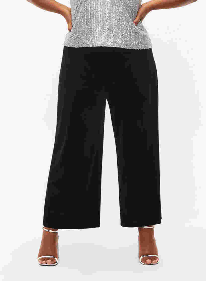 Velours broek met wijdte, Black, Model image number 3