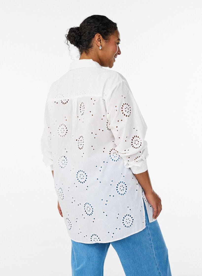 Katoenen tuniek met broderie anglaise, Wit, Model image number 2