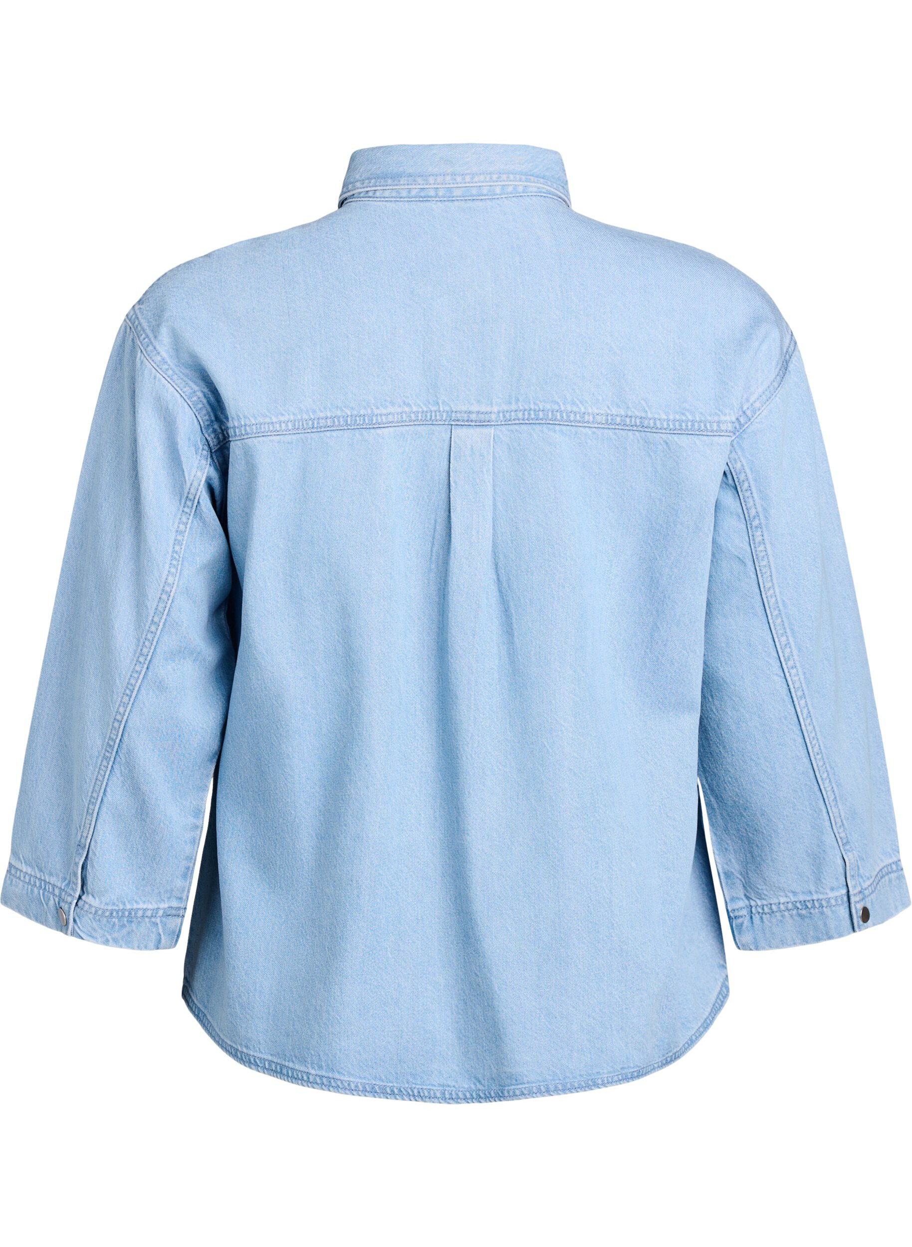 Zizzi Los denimshirt met 3/4-mouwen, Blauw, Packshot image number 1