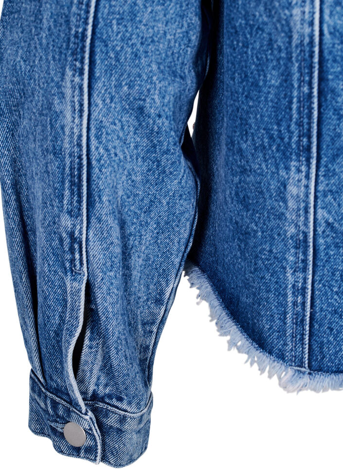 Denimjack met strasssteentjes en een rauwe zoom, Blauw, Packshot image number 3