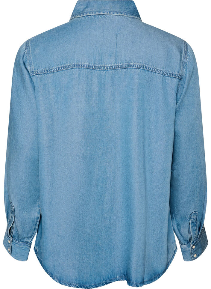 Denim blouse van lyocell met drukknopen, Blauw, Packshot image number 1
