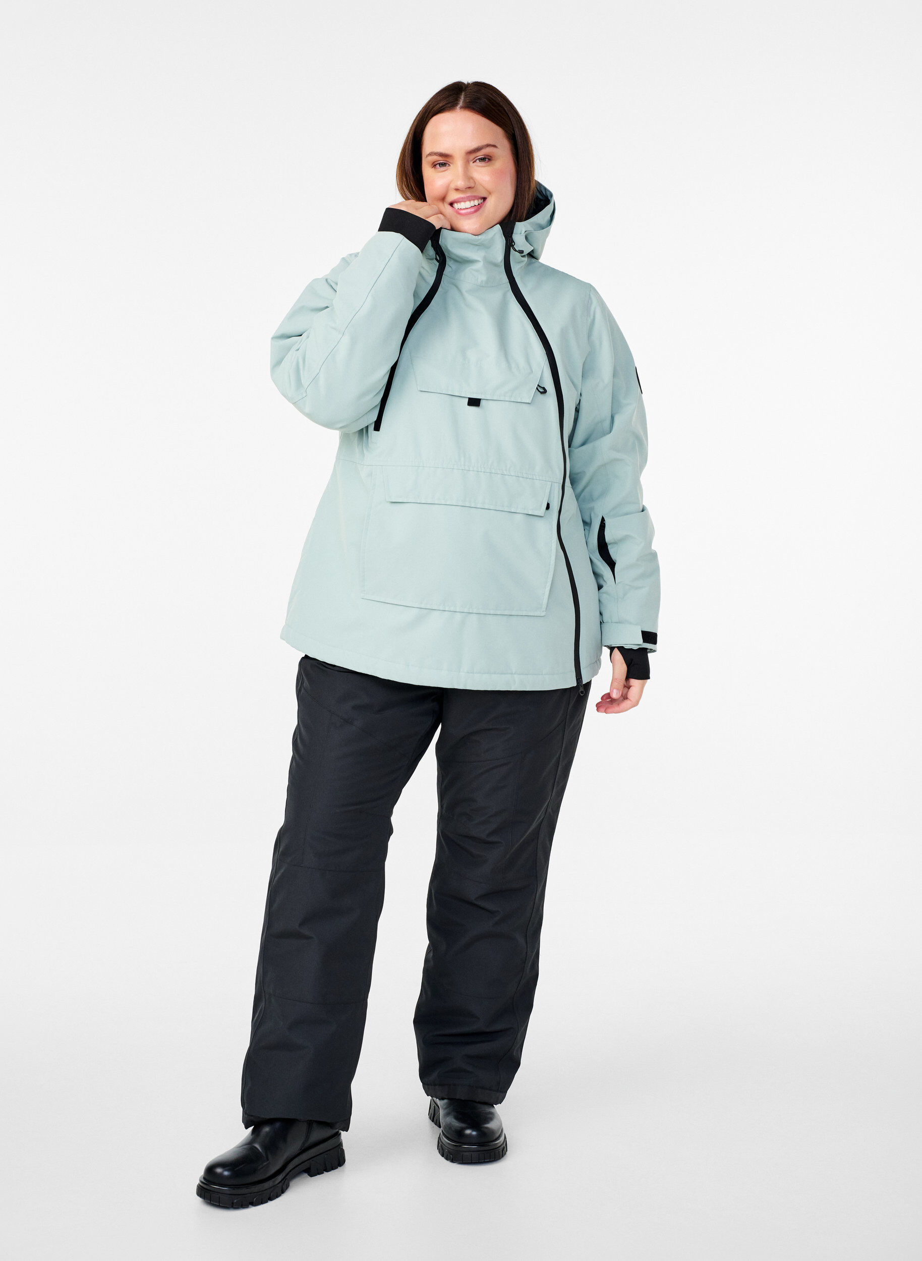 Zizzi Functionele ski-anorak met capuchon, Groen, Model image number 1