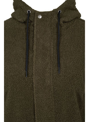 Lange teddy jas met capuchon en zakken, Ivy Green, Packshot image number 2