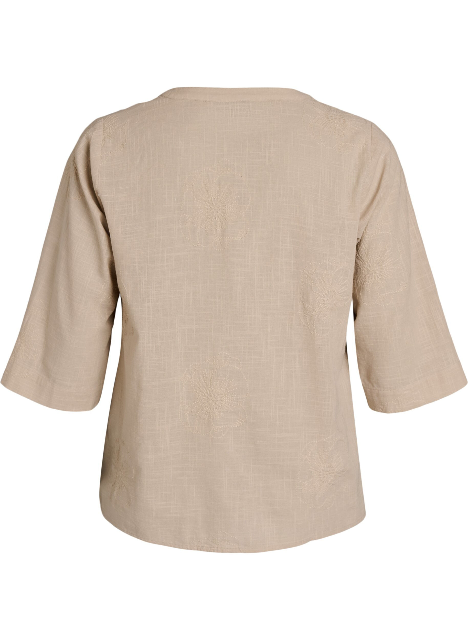 ZizziKatoenen blouse met geborduurde details en 3/4 mouwen, Beige, Packshot image number 1