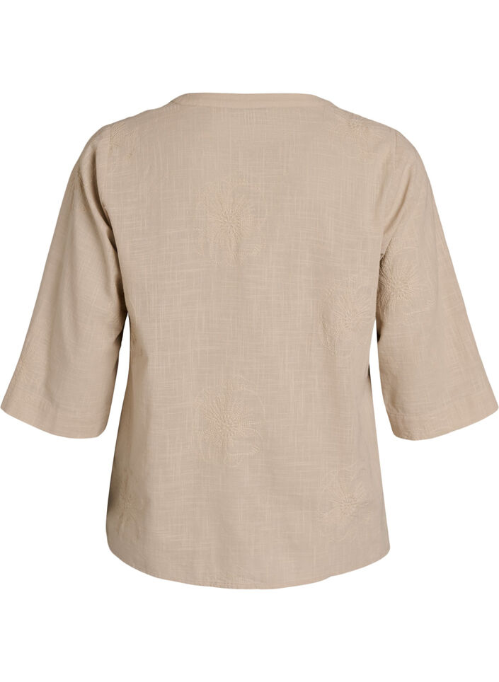 Katoenen blouse met geborduurde details en 3/4 mouwen, Beige, Packshot image number 1