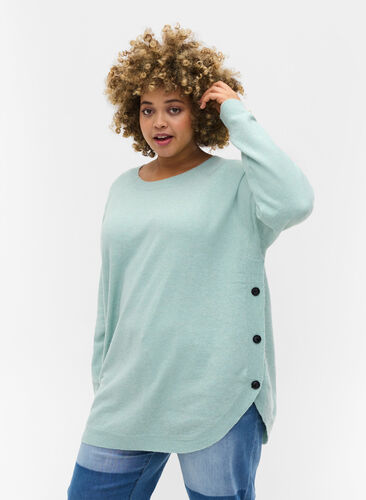 Gemêleerde gebreide blouse met knopen, Surf Spray Mel, Model image number 0