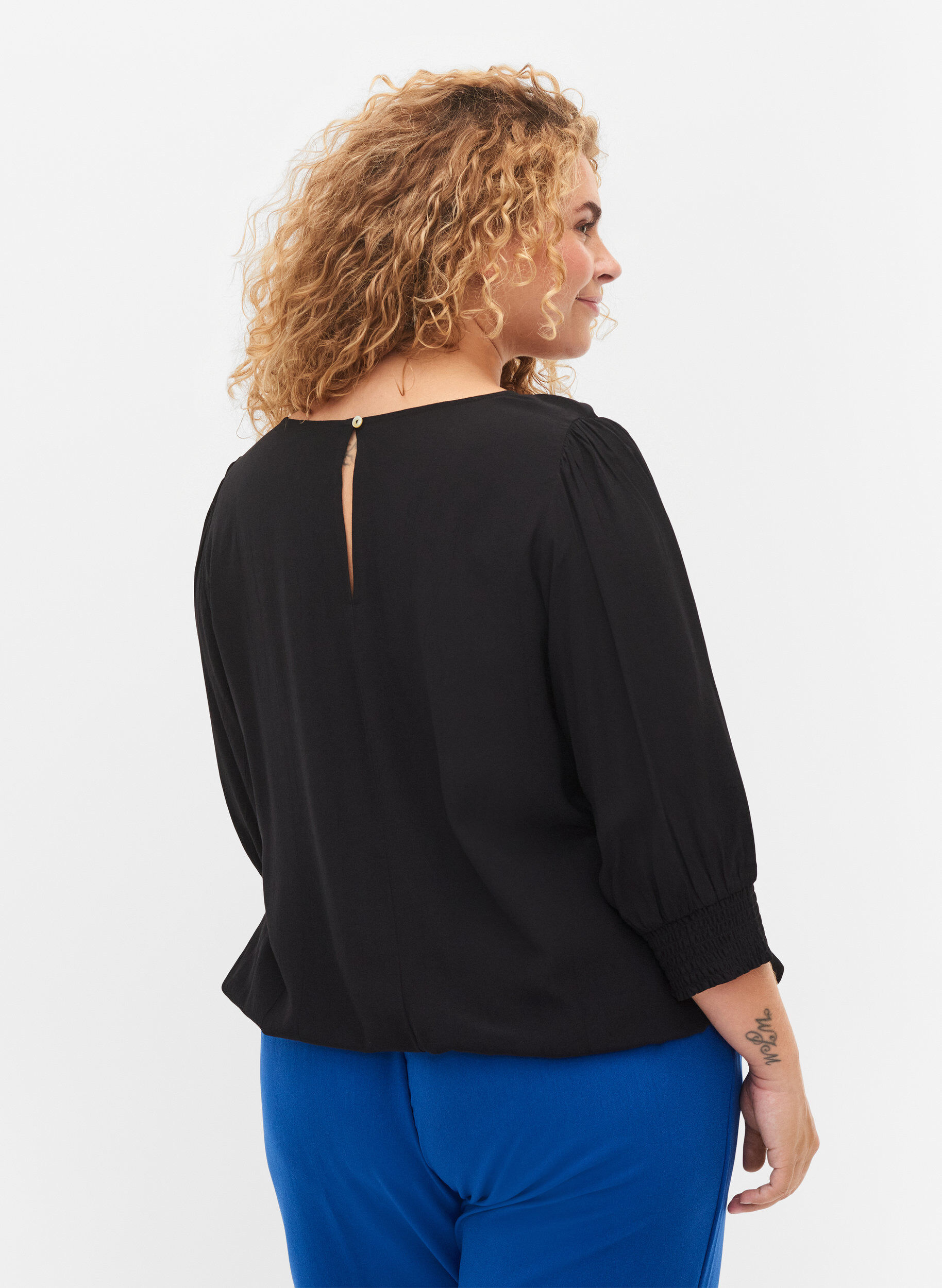 Zizzi Effen viscose blouse met balloneffect, Black, Model image number 1