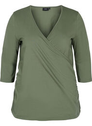 Katoenen blouse met 3/4 mouwen en wikkel, Thyme