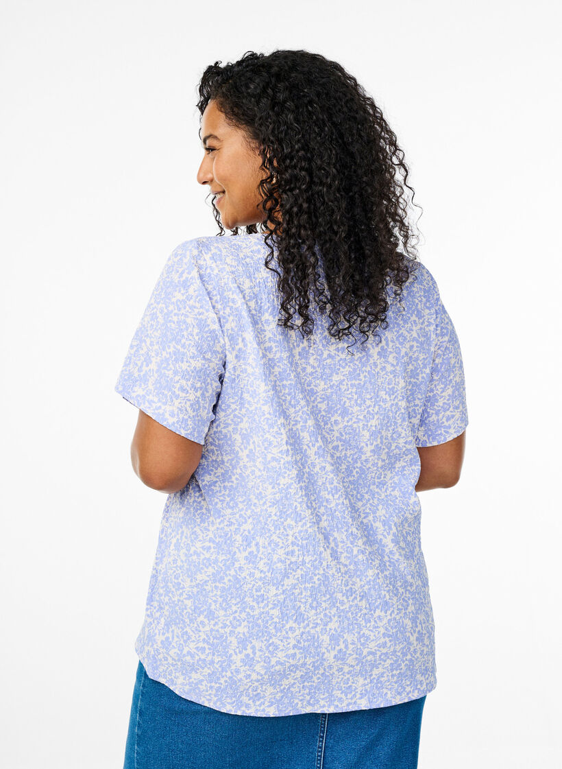 Blouse met korte mouwen en textuur, Blauw, Model image number 2