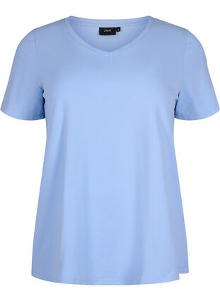 Basic t-shirt in effen kleur met katoen, Serenity, Packshot image number 0