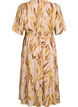Viscose midijurk met bladprint en gesmokte taille, Geel, Packshot image number 1