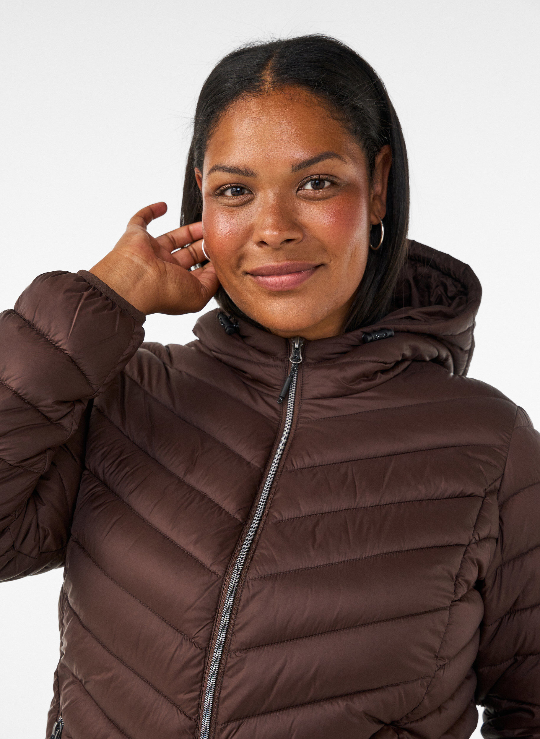 ZizziLichtgewicht jas met capuchon, Bruin, Model image number 3