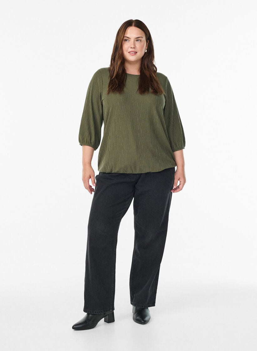 Blouse met textuur en 3/4 mouwen, Groen, Model image number 1