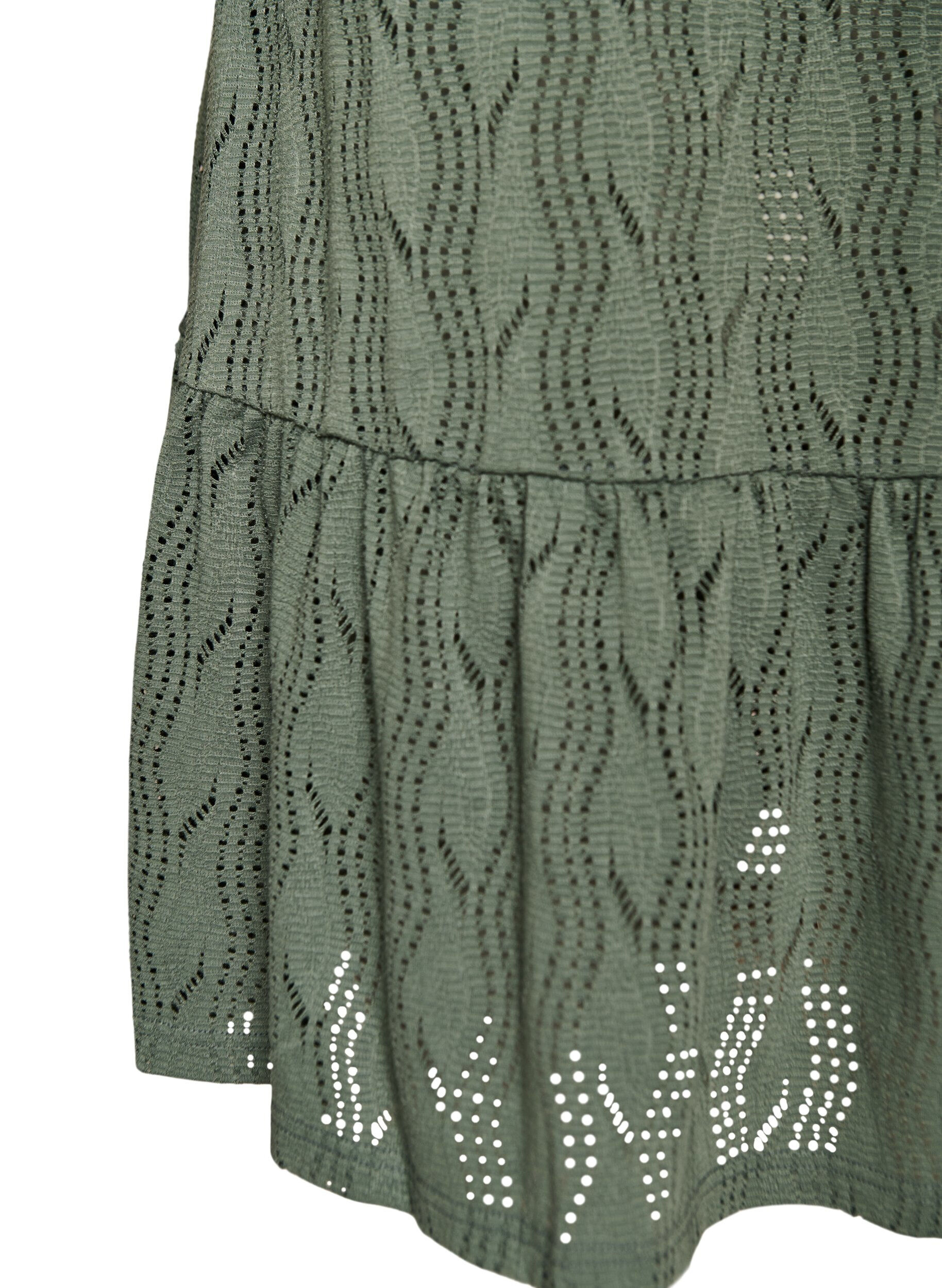 Zizzi Korte jersey jurk met broderie ajour, Groen, Packshot image number 3