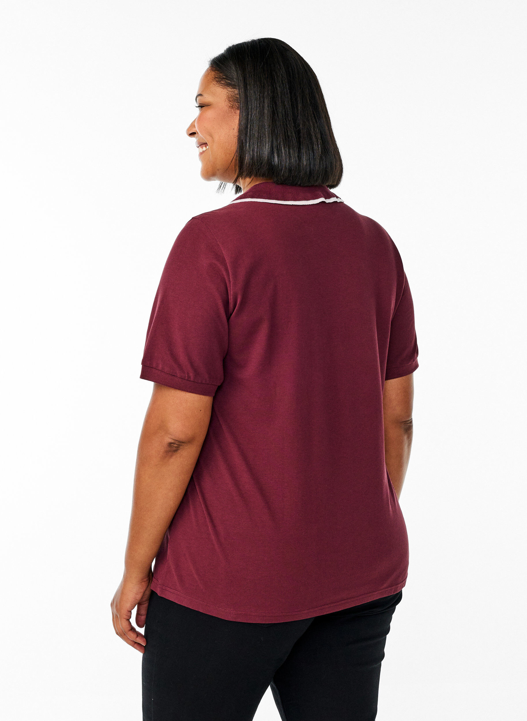 Zizzi Polo shirt met strass knopen en ruches., Rood, Model image number 2