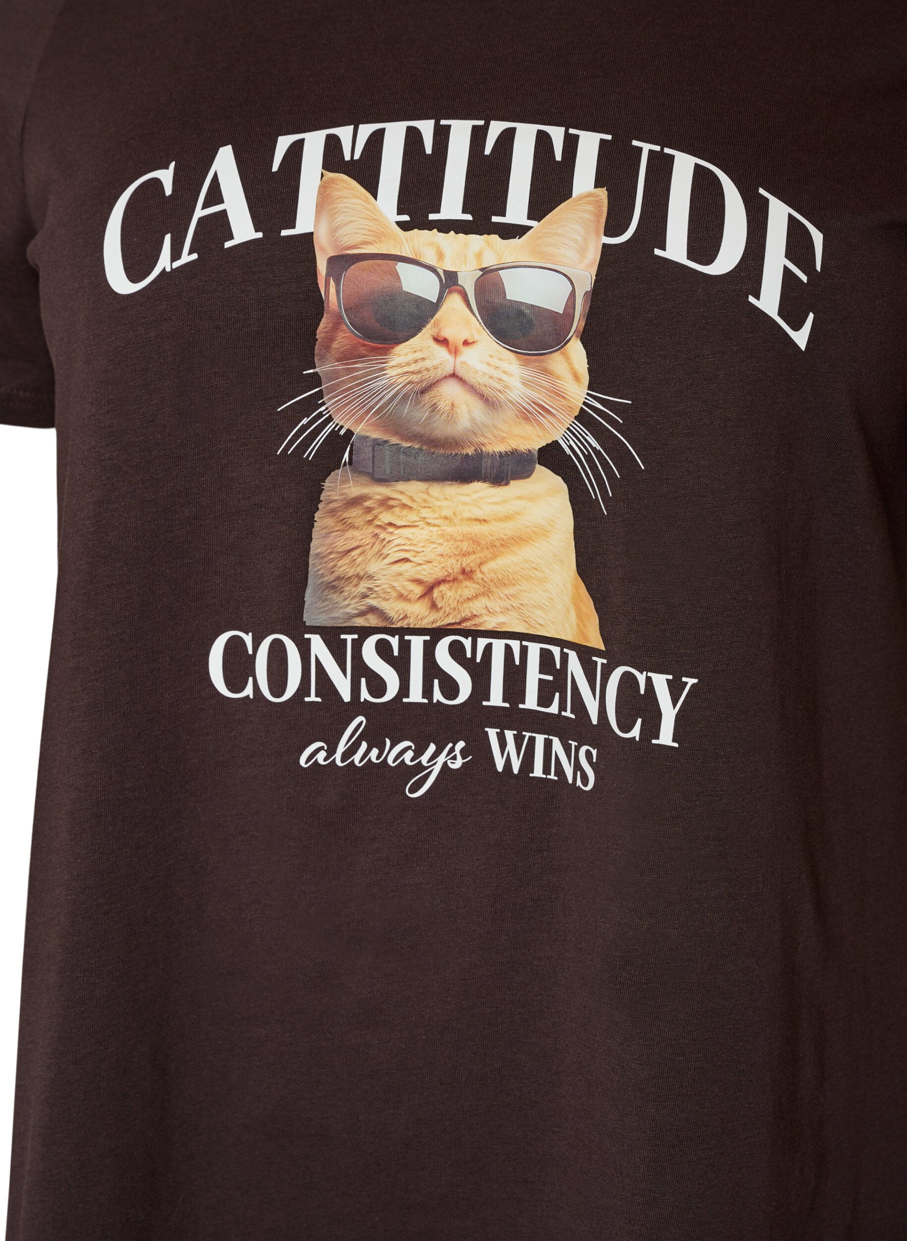 ZizziKatoenen T-shirt met print aan de voorkant, Bruin, Packshot image number 2