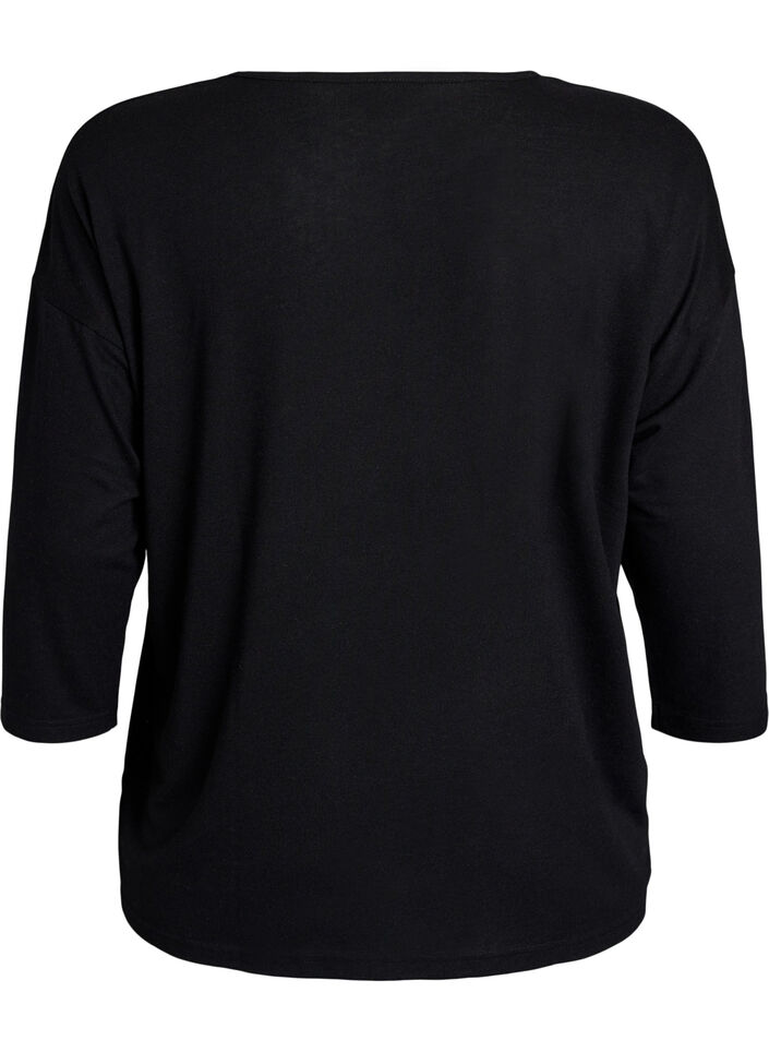 Jersey blouse met 3/4 mouwen, Zwart, Packshot image number 1