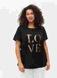 Katoenen t-shirt met korte mouwen en opdruk, Black W. Love , Model