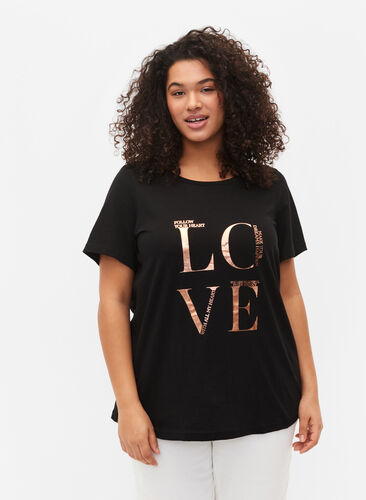 Katoenen t-shirt met korte mouwen en opdruk, Black W. Love , Model image number 0