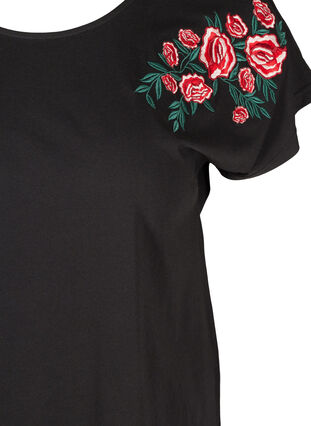 Katoenen t-shirt met korte mouwen en borduursel, Black, Packshot image number 2