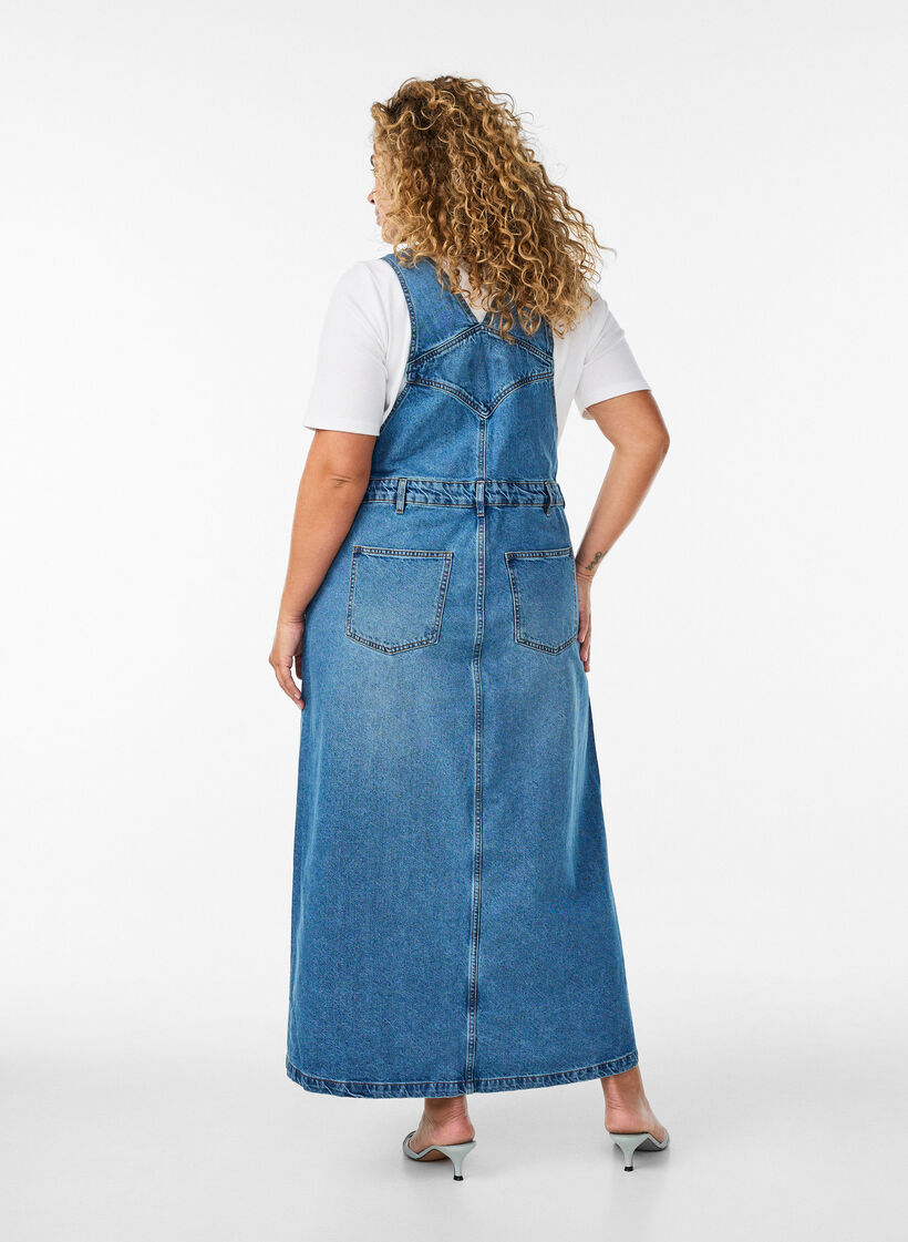 Midi denim overall jurk, Blauw, Model image number 1