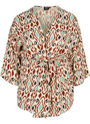 Viscose kimono met print en striksluiting, Angora AOP, Packshot image number 0