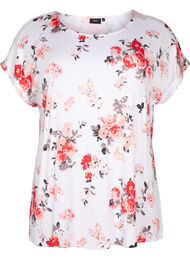 Viscose blouse met korte mouwen en bloemen, White AOP flower
