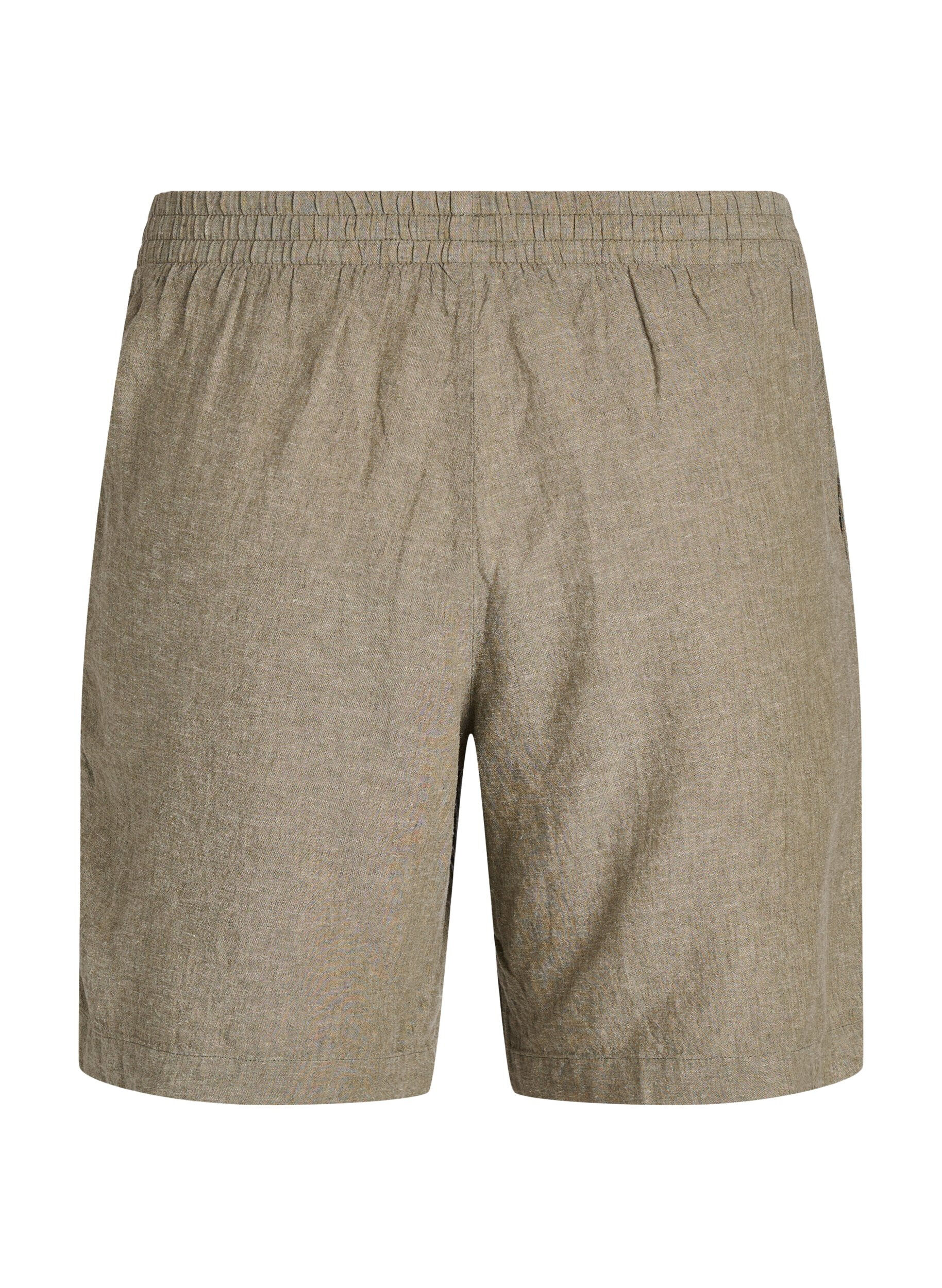 Zizzi Shorts met hoge taille in linnen en viscose, Groen, Packshot image number 1
