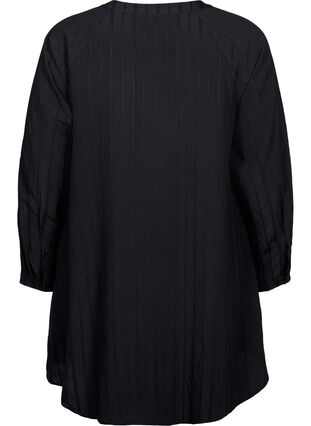 Lang viscose shirt met gestreepte structuur, Black, Packshot image number 1