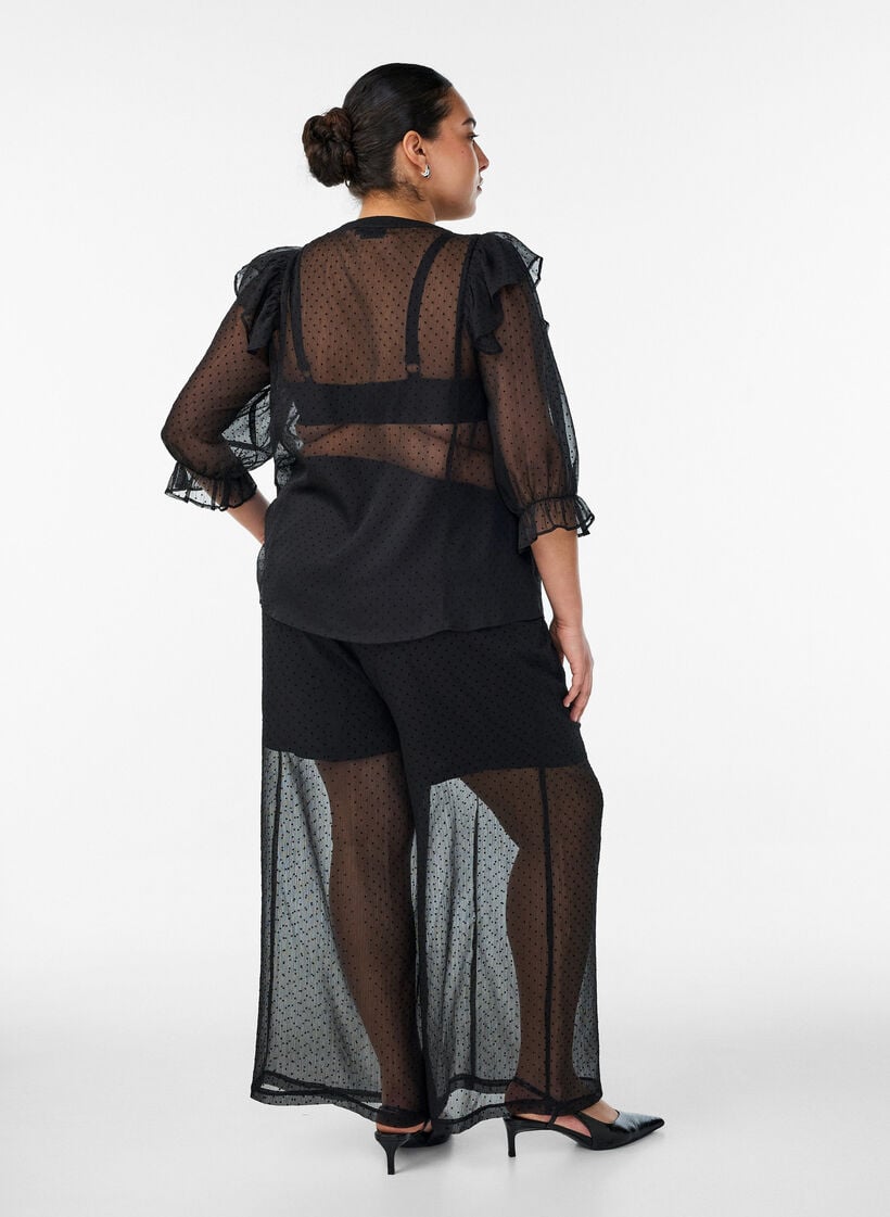 Losse chiffonbroek met stippen, Zwart, Model