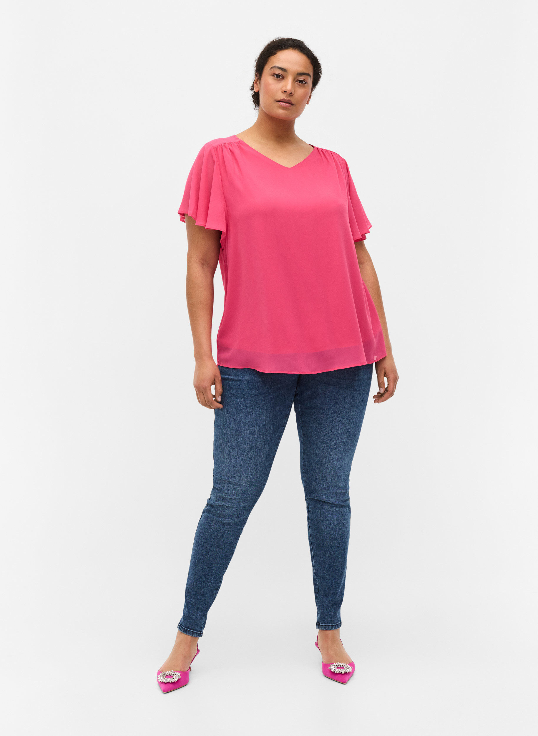 Zizzi Blouse met korte mouwen, Magenta, Model image number 2