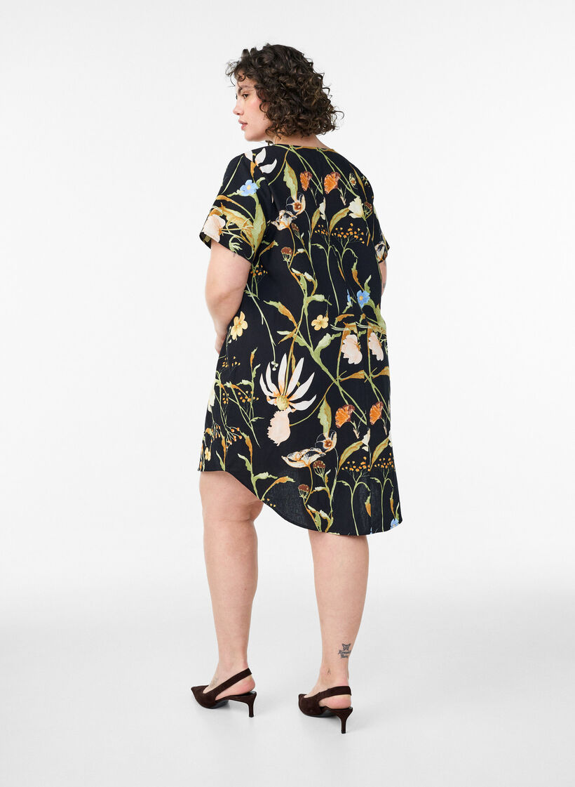 Katoenen tuniek met een bloemenprint, Zwart, Model image number 2