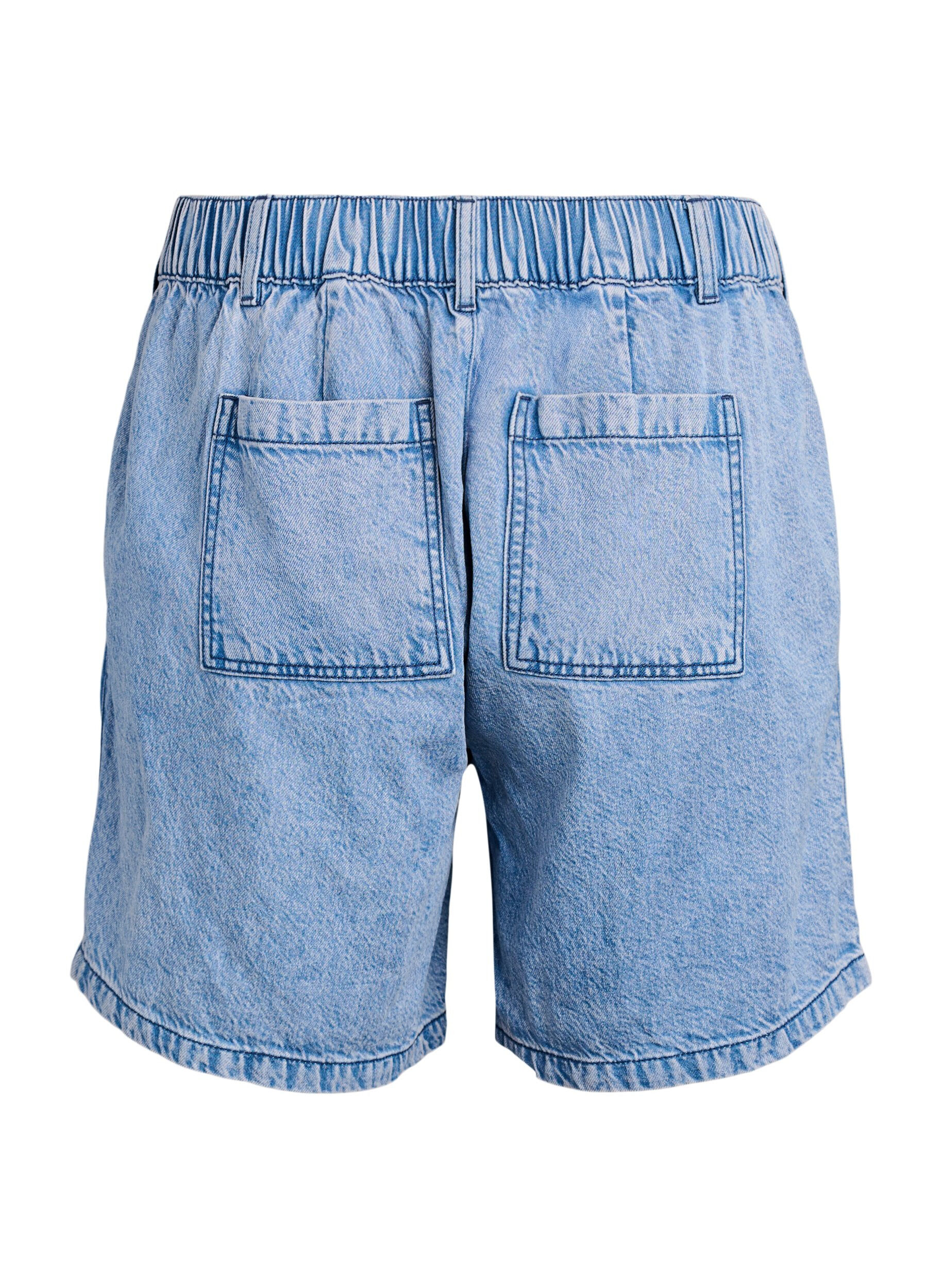 Zizzi Losse denim shorts met hoge taille, Blauw, Packshot image number 1