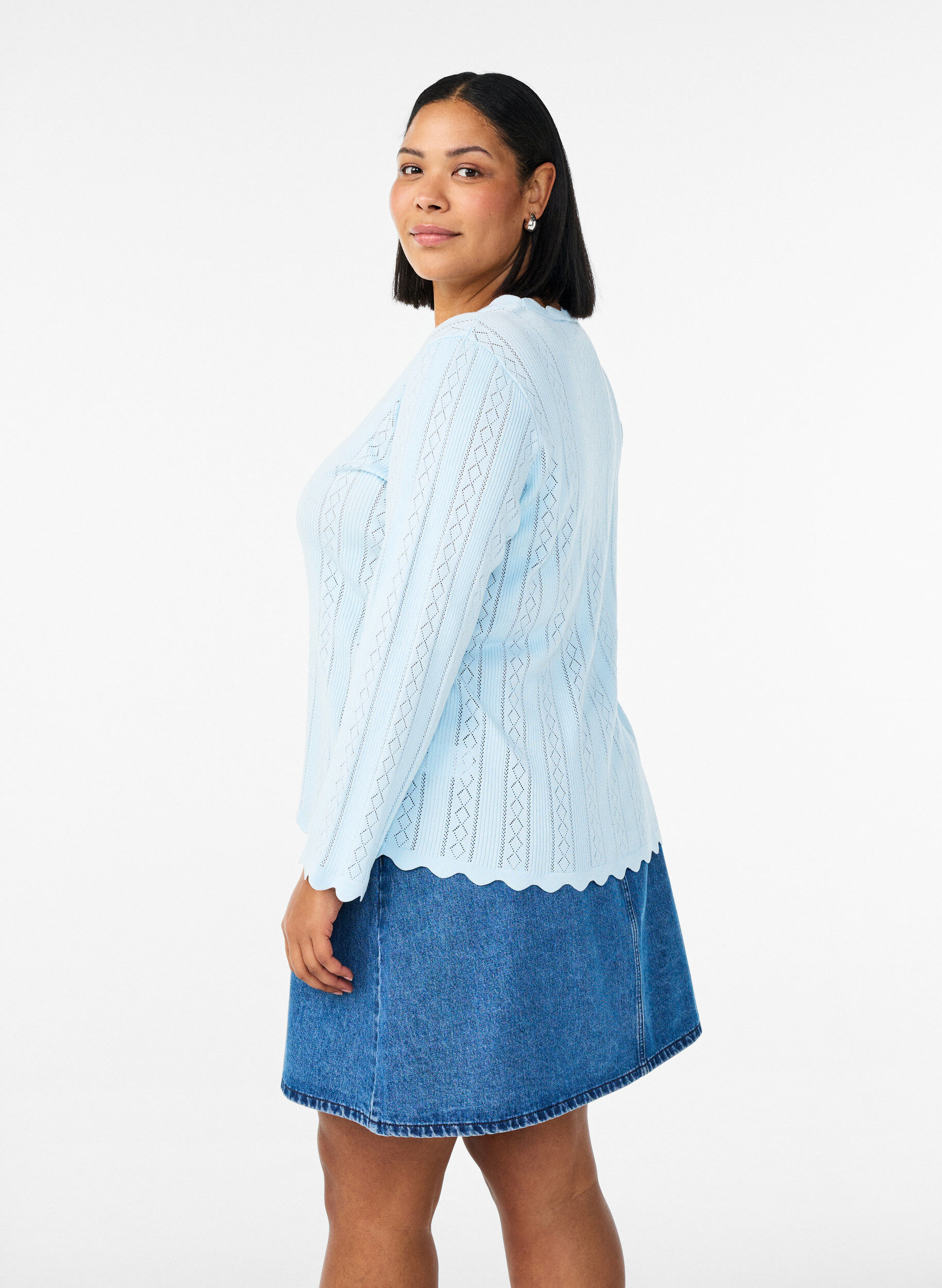 Zizzi Korte A-lijn denimrok, Blauw, Model image number 2