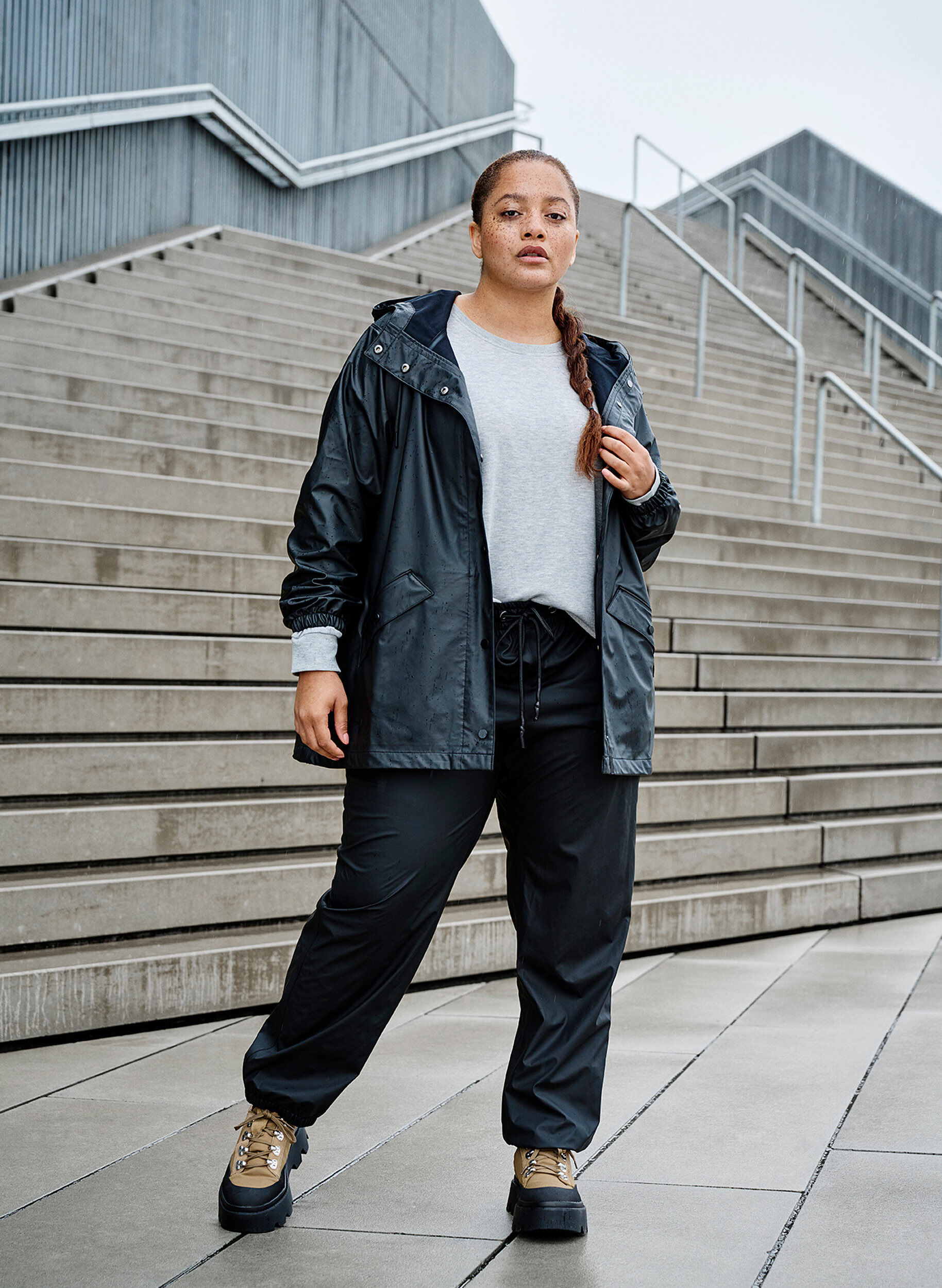 Zizzi Regenbroek met getapete naden, Black, Image image number 0