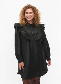 Effen overhemd met lintdetail, Black, Model